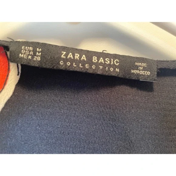 Zara Basic Collection Black Floral‎ Print Wrap Top Blouse Medium - Picture 6 of 7